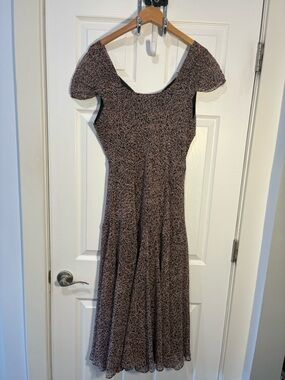 Talbots Black and Pink Midi Dress with Cap Sleeves